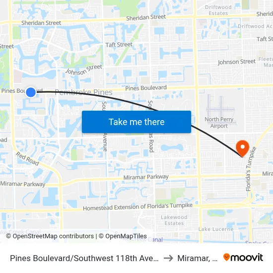 Pines Boulevard/Southwest 118th Avenue to Miramar, FL map