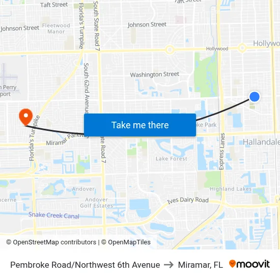 Pembroke Road/Northwest 6th Avenue to Miramar, FL map