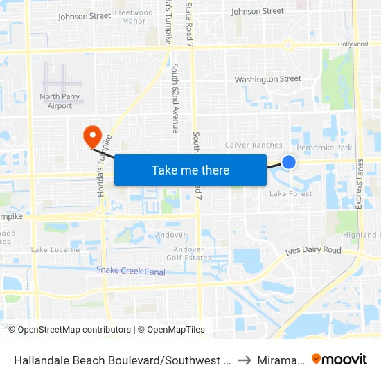 Hallandale Beach Boulevard/Southwest 40th Avenue to Miramar, FL map