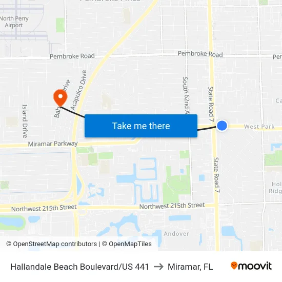 Hallandale Beach Boulevard/US 441 to Miramar, FL map
