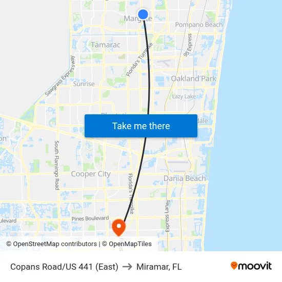 Copans Road/US 441 (East) to Miramar, FL map