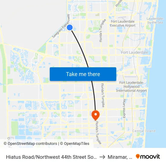 Hiatus Road/Northwest 44th Street South to Miramar, FL map