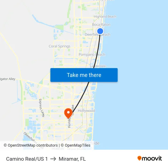 Camino Real/US 1 to Miramar, FL map