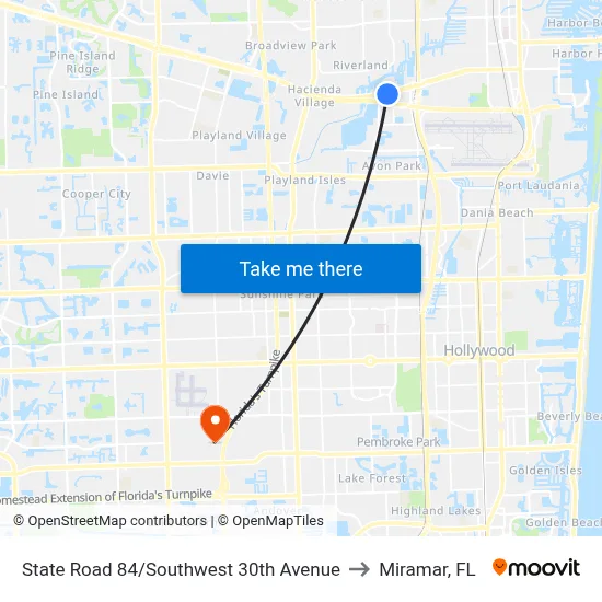 State Road 84/Southwest 30th Avenue to Miramar, FL map