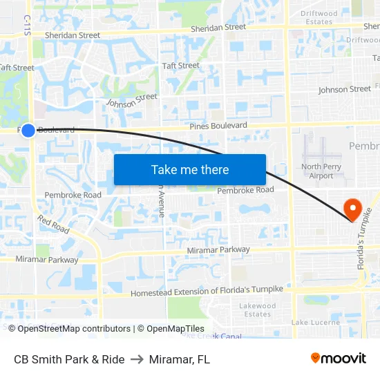 CB Smith Park & Ride to Miramar, FL map