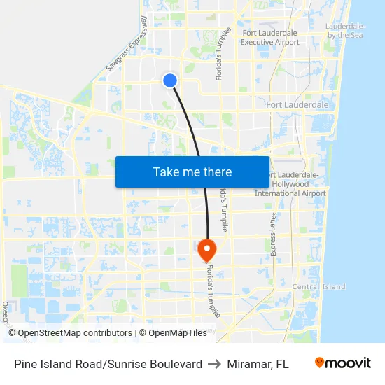 Pine Island Road/Sunrise Boulevard to Miramar, FL map