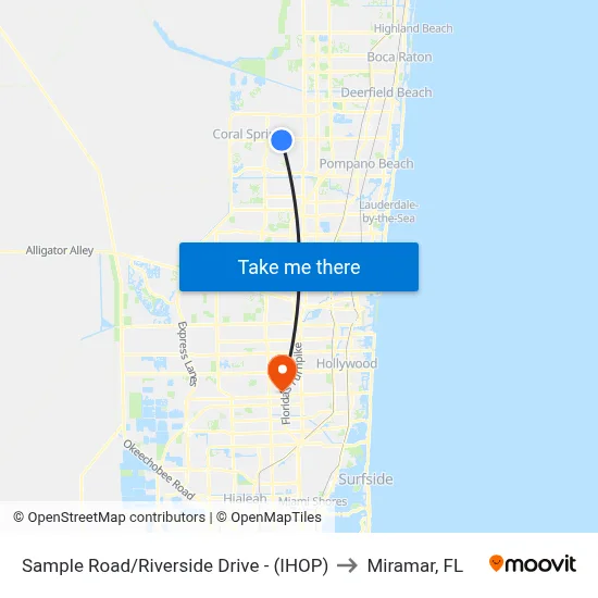 Sample Road/Riverside Drive - (IHOP) to Miramar, FL map