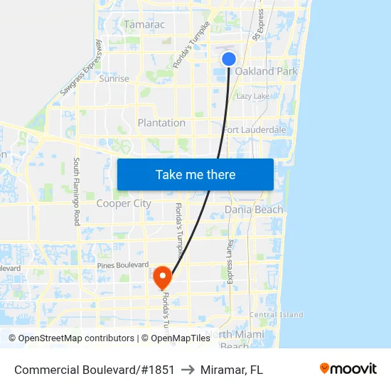 Commercial Boulevard/#1851 to Miramar, FL map