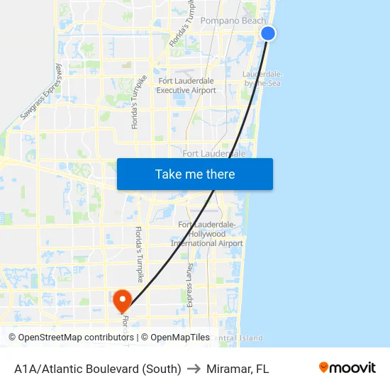 A1A/Atlantic Boulevard (South) to Miramar, FL map