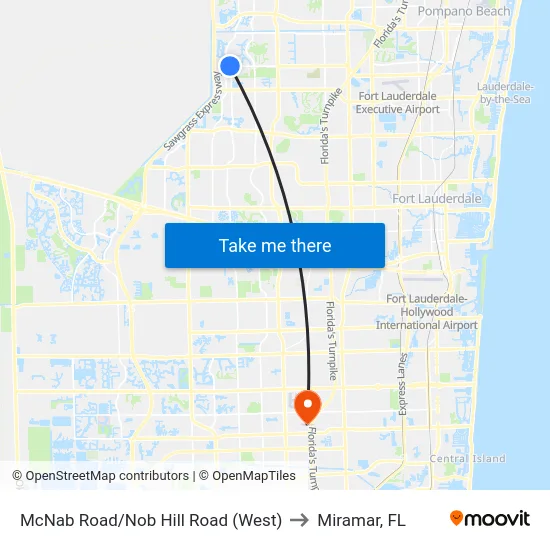 McNab Road/Nob Hill Road (West) to Miramar, FL map