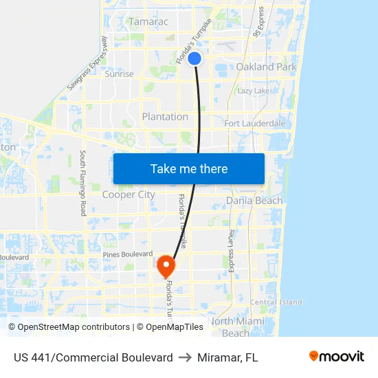 US 441/Commercial Boulevard to Miramar, FL map