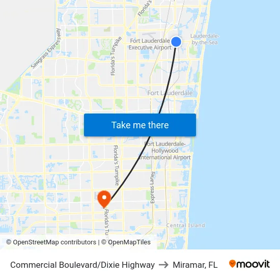 Commercial Boulevard/Dixie Highway to Miramar, FL map