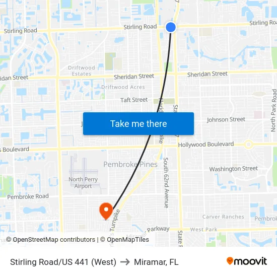 Stirling Road/US 441 (West) to Miramar, FL map