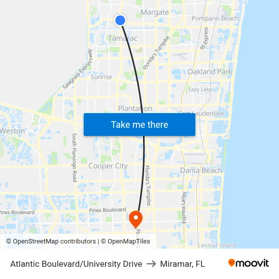 Atlantic Boulevard/University Drive to Miramar, FL map