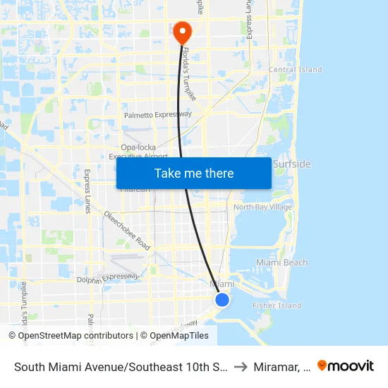 South Miami Avenue/Southeast 10th Street to Miramar, FL map