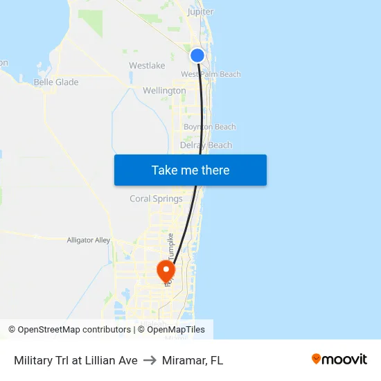 Military Trl at Lillian Ave to Miramar, FL map