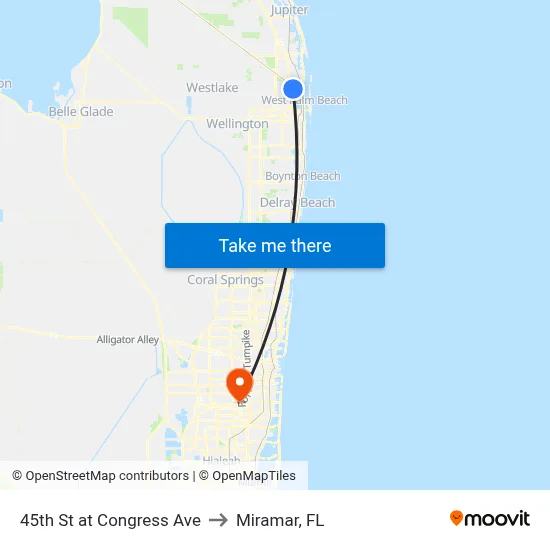 45th St at Congress Ave to Miramar, FL map