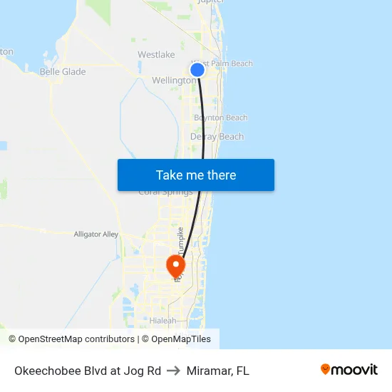 Okeechobee Blvd at Jog Rd to Miramar, FL map