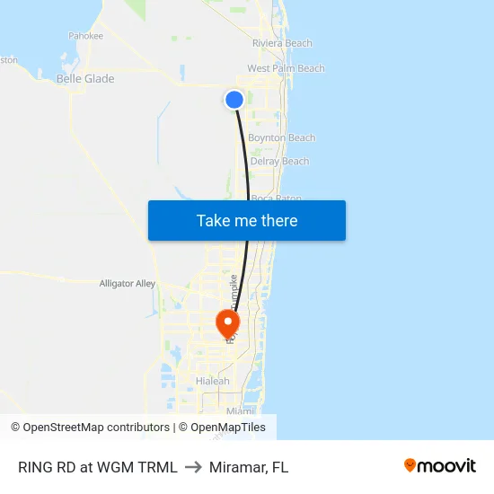 RING RD at WGM TRML to Miramar, FL map