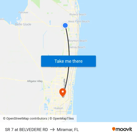 SR 7 at BELVEDERE RD to Miramar, FL map