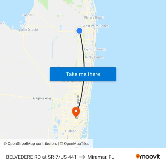 BELVEDERE RD at SR-7/US-441 to Miramar, FL map