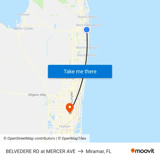 BELVEDERE RD at MERCER AVE to Miramar, FL map