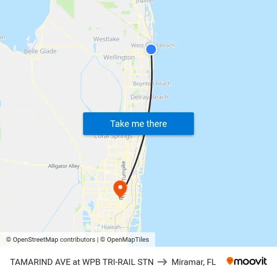 TAMARIND AVE at  WPB TRI-RAIL STN to Miramar, FL map