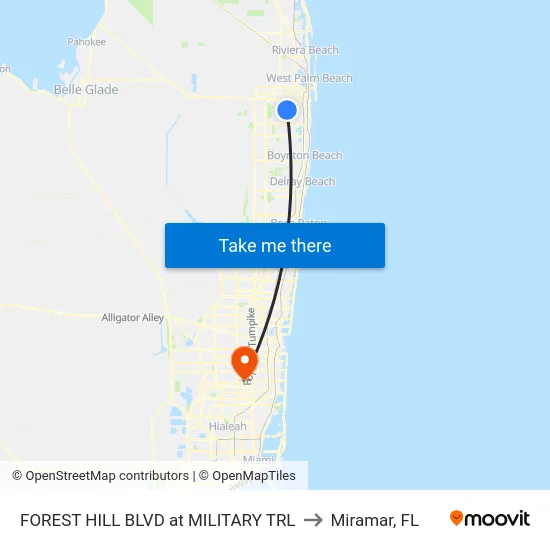 FOREST HILL BLVD at MILITARY TRL to Miramar, FL map