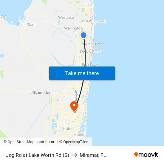 Jog Rd at Lake Worth Rd (S) to Miramar, FL map