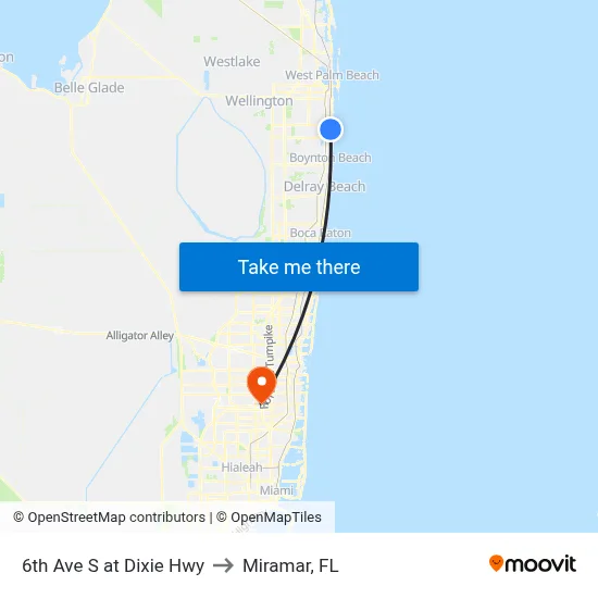 6th Ave S at Dixie Hwy to Miramar, FL map
