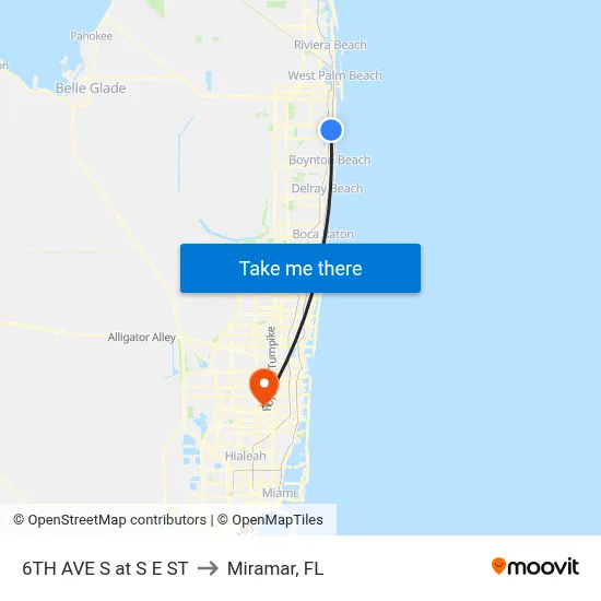 6TH AVE S at S E ST to Miramar, FL map