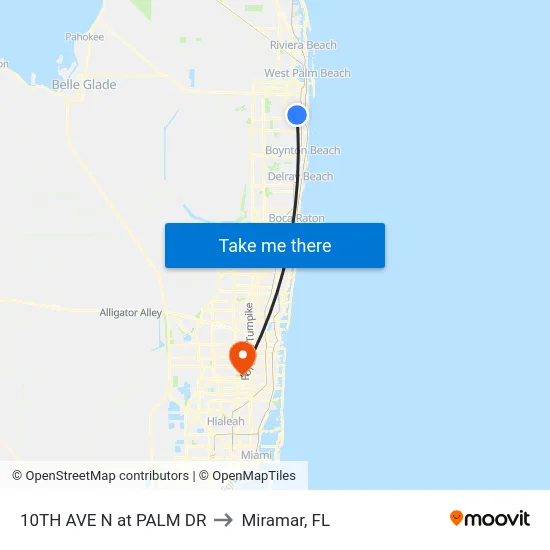 10TH AVE N at PALM DR to Miramar, FL map