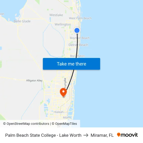 Palm Beach State College - Lake Worth to Miramar, FL map