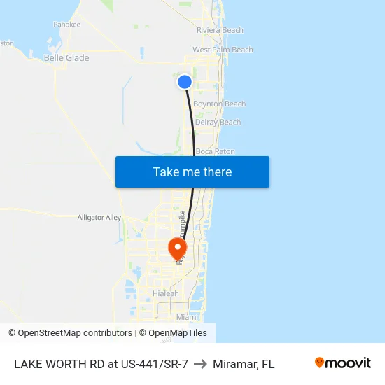 LAKE WORTH RD at US-441/SR-7 to Miramar, FL map