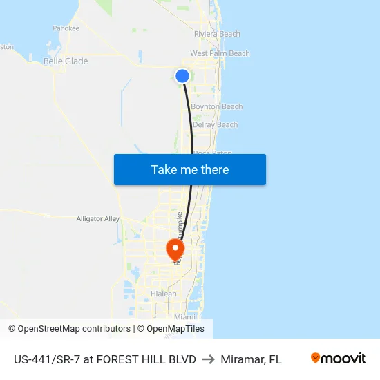US-441/SR-7 at FOREST HILL BLVD to Miramar, FL map