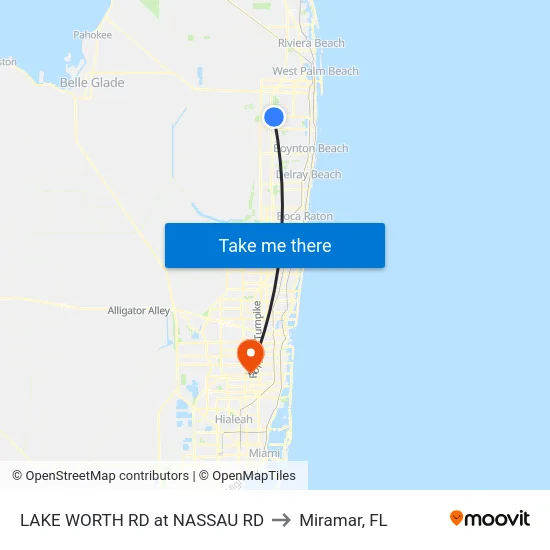 LAKE WORTH RD at NASSAU RD to Miramar, FL map