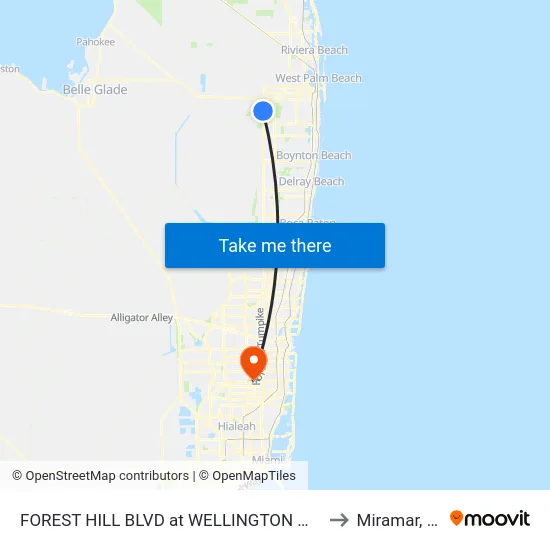 FOREST HILL BLVD at WELLINGTON MED to Miramar, FL map