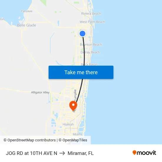 JOG RD at 10TH AVE N to Miramar, FL map