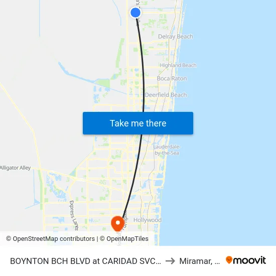 BOYNTON BCH BLVD at CARIDAD SVC RD to Miramar, FL map