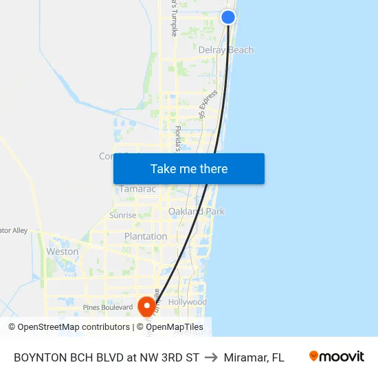 BOYNTON BCH BLVD at NW 3RD ST to Miramar, FL map
