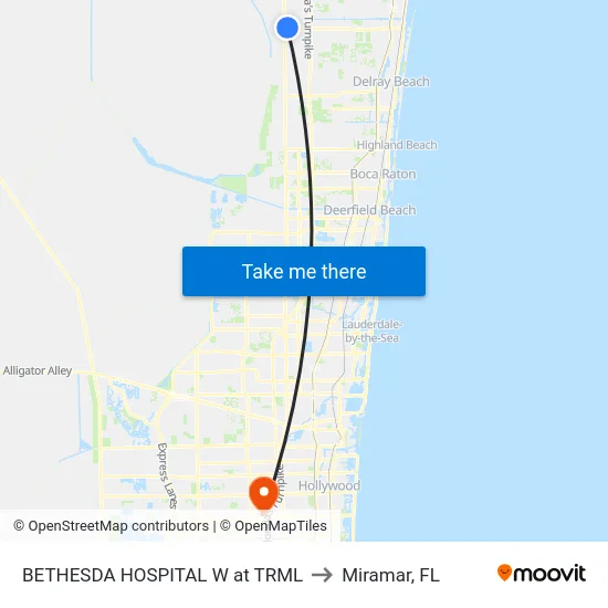 BETHESDA HOSPITAL W at TRML to Miramar, FL map
