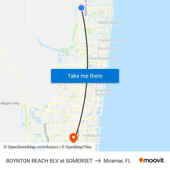 BOYNTON BEACH BLV at SOMERSET to Miramar, FL map