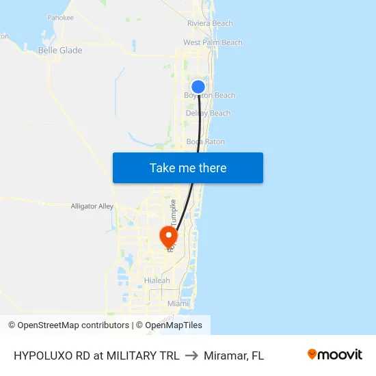 HYPOLUXO RD at MILITARY TRL to Miramar, FL map