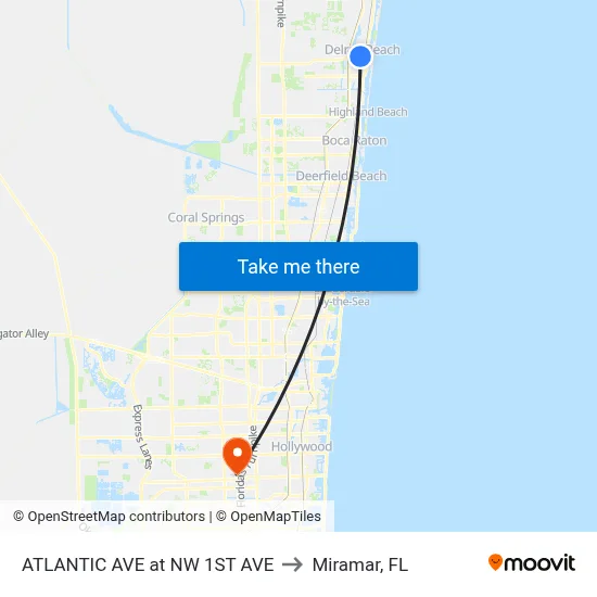 ATLANTIC AVE at NW 1ST AVE to Miramar, FL map