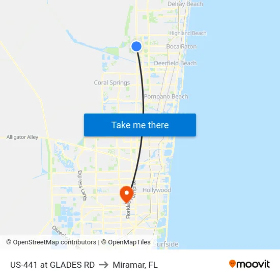 US-441 at GLADES RD to Miramar, FL map