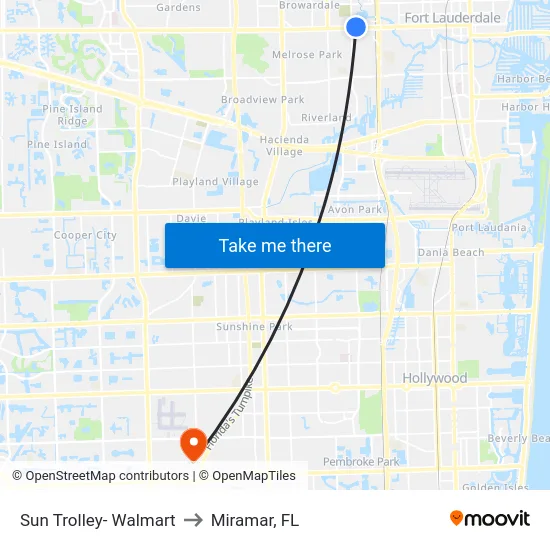 Sun Trolley- Walmart to Miramar, FL map