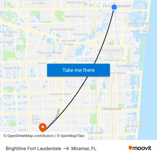 Brightline Fort Lauderdale to Miramar, FL map