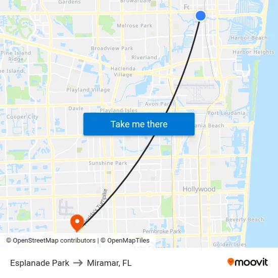 Esplanade Park to Miramar, FL map