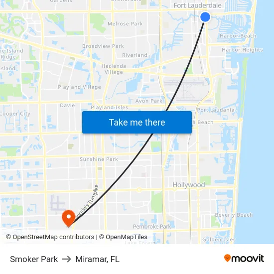 Smoker Park to Miramar, FL map