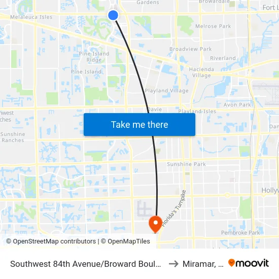 Southwest 84th Avenue/Broward Boulevard to Miramar, FL map